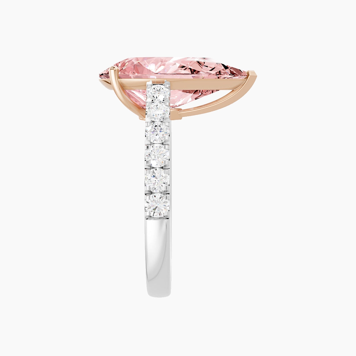 Straight Shank | 18k White & Rose Gold 5 ct Pear Pink Lab Diamond Ring