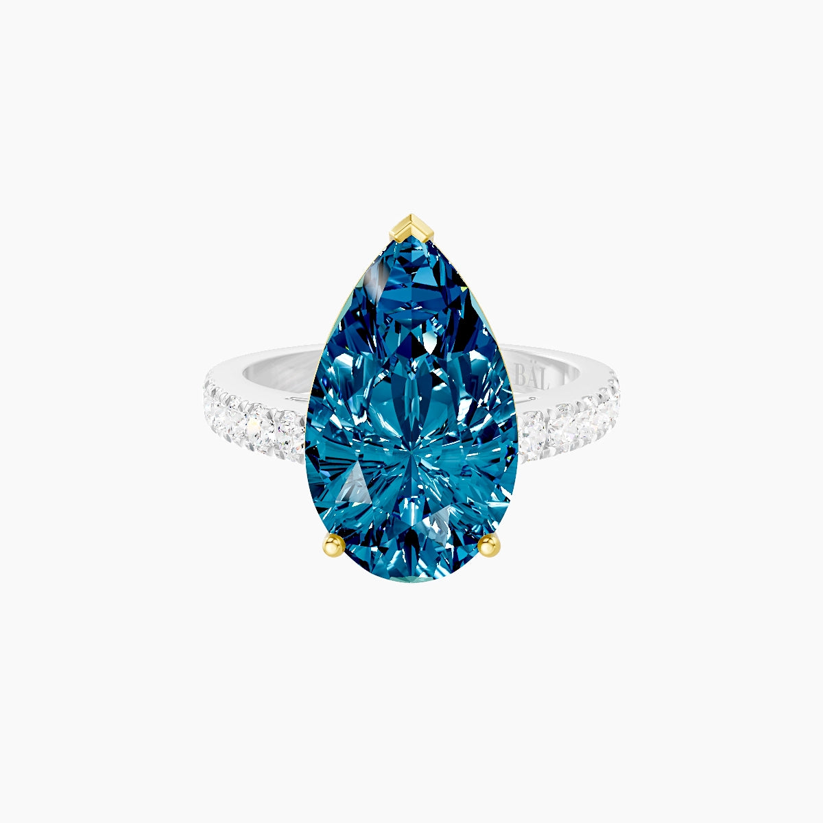 Straight Shank | 18k White & Yellow Gold 5 ct Pear Blue Lab Diamond Ring