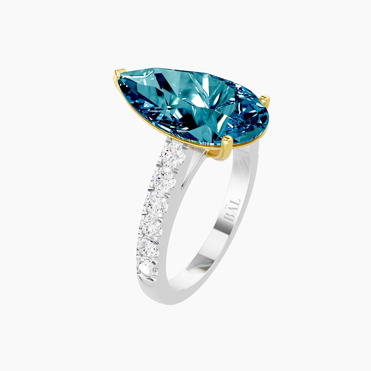 Straight Shank | 18k White & Yellow Gold 5 ct Pear Blue Lab Diamond Ring