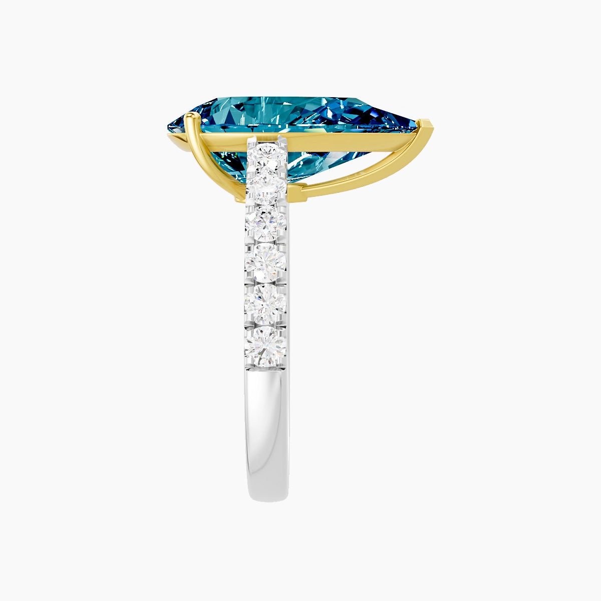 Straight Shank | 18k White & Yellow Gold 5 ct Pear Blue Lab Diamond Ring