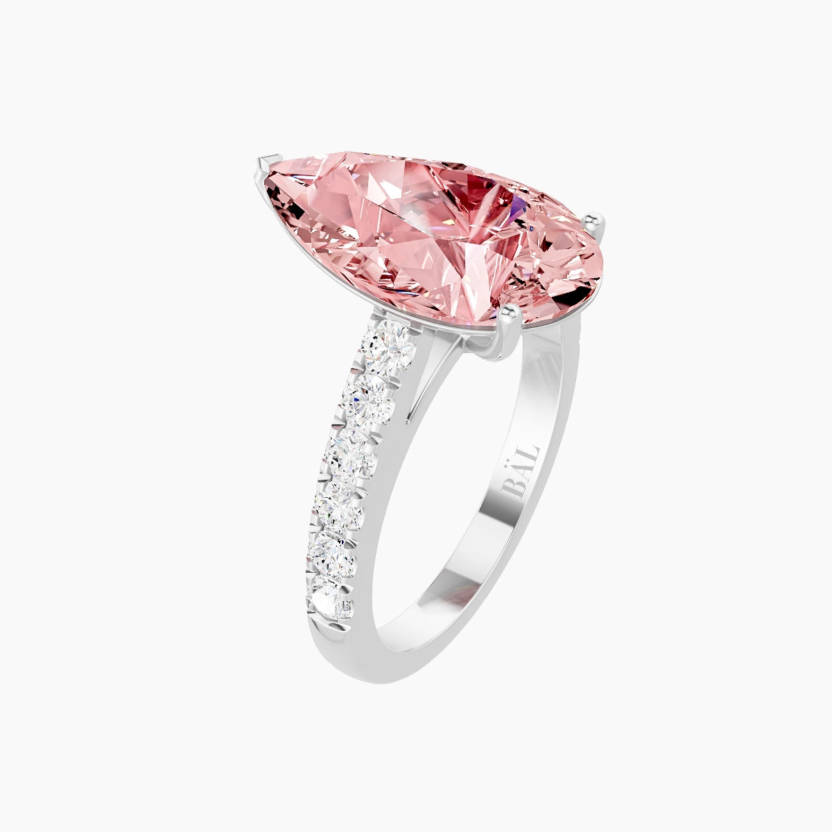 Straight Shank | 18k White Gold 5 ct Pear Pink Lab Diamond Ring