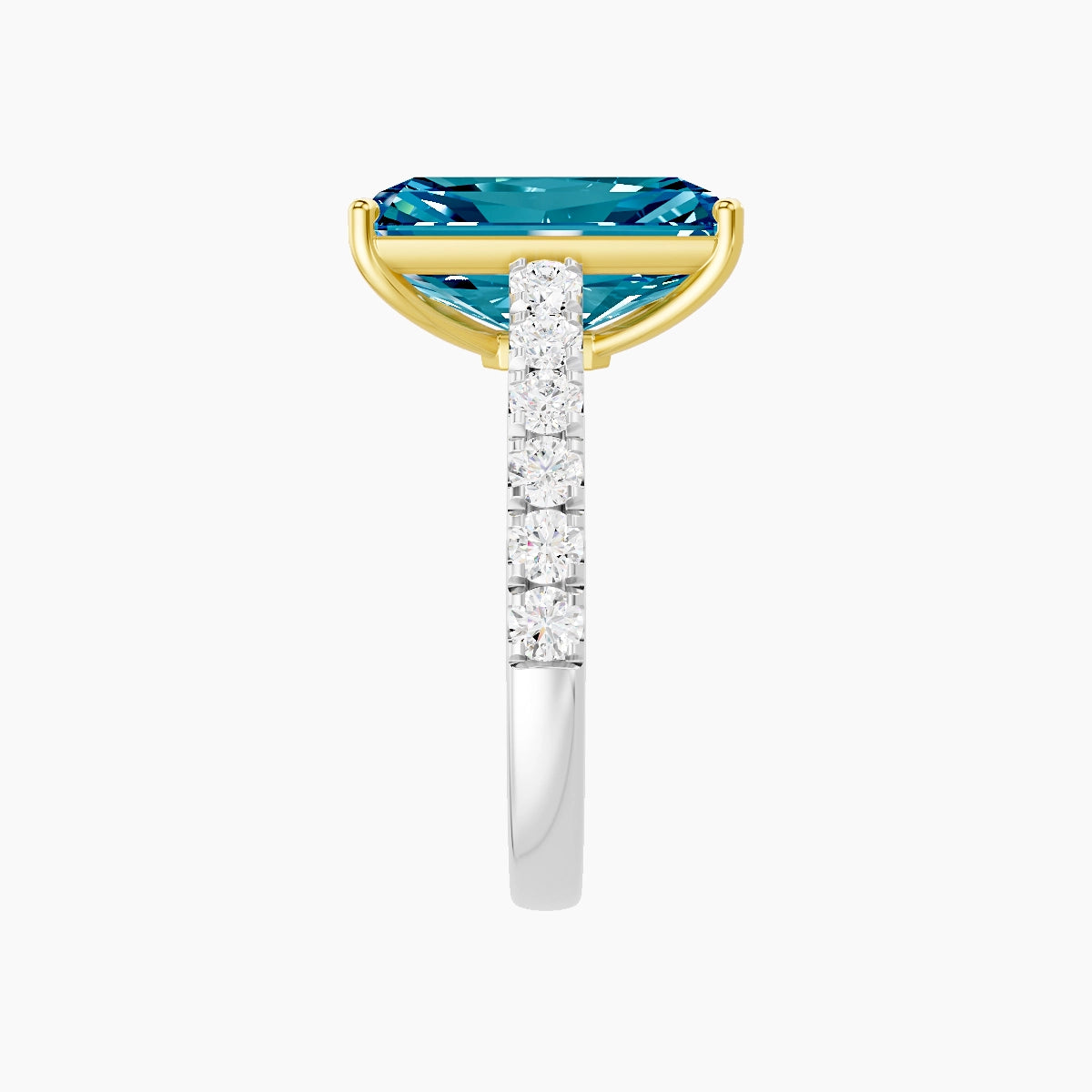 Straight Shank | 18k White & Yellow Gold 5 ct Radiant Blue Lab Diamond Ring