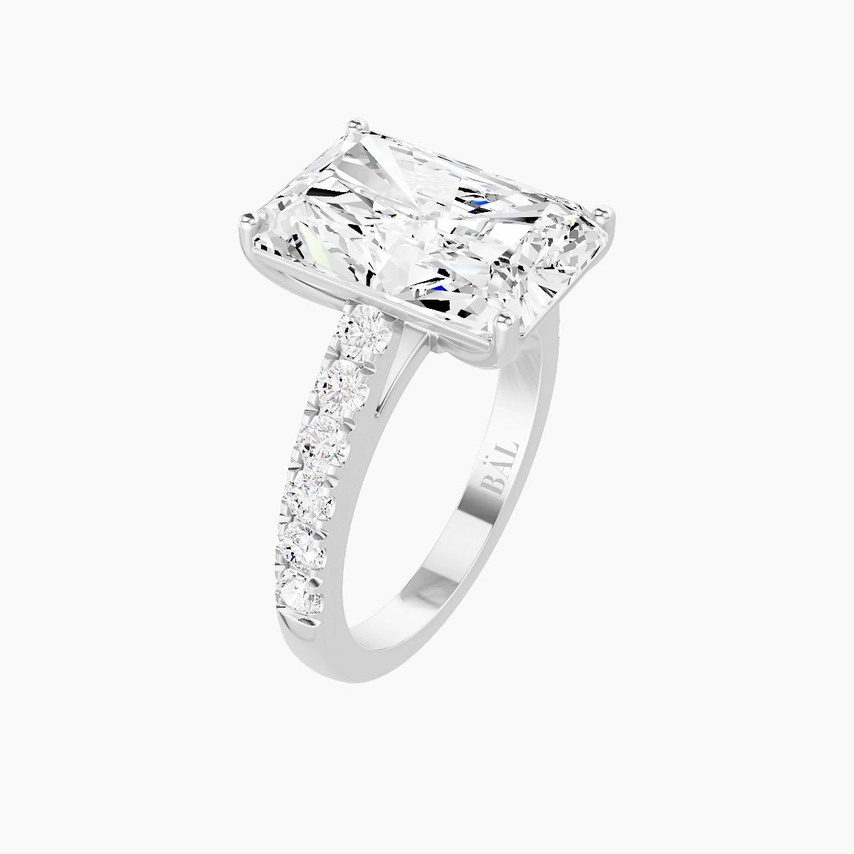 Straight Shank | 18k White Gold 5 ct Radiant White Lab Diamond Ring