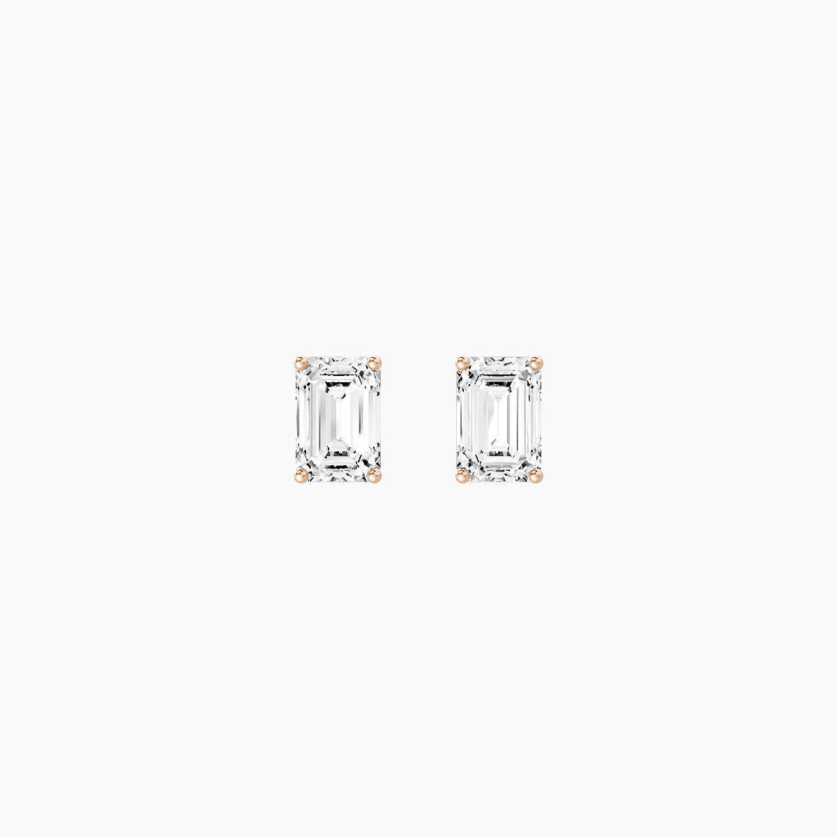 18k Rose Gold 1ct Emerald White Lab Diamond Stud Earrings