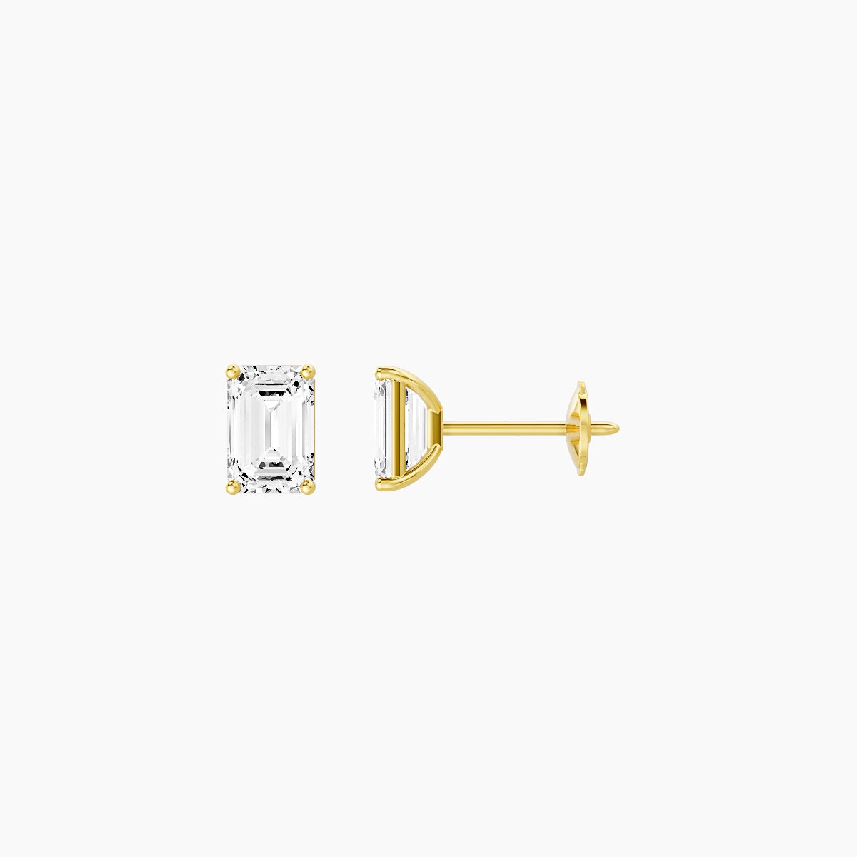 18k Yellow Gold 1ct Emerald White Lab Diamond Stud Earrings