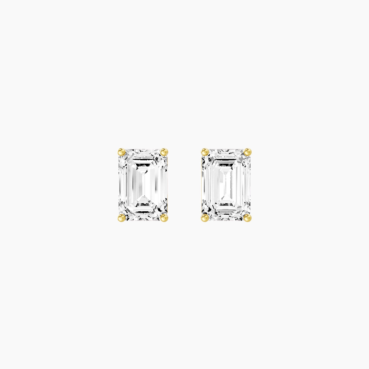 18k Yellow Gold 2ct Emerald White Lab Diamond Stud Earrings