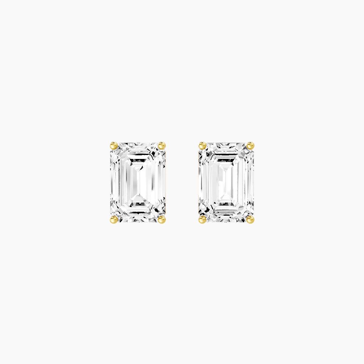 18k Yellow Gold 3ct Emerald White Lab Diamond Stud Earrings