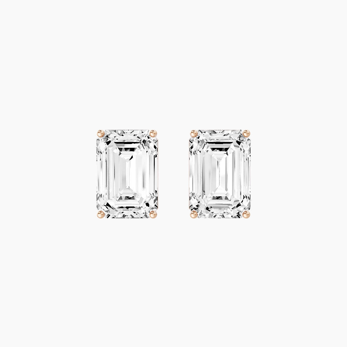 18k Rose Gold 5ct Emerald White Lab Diamond Stud Earrings