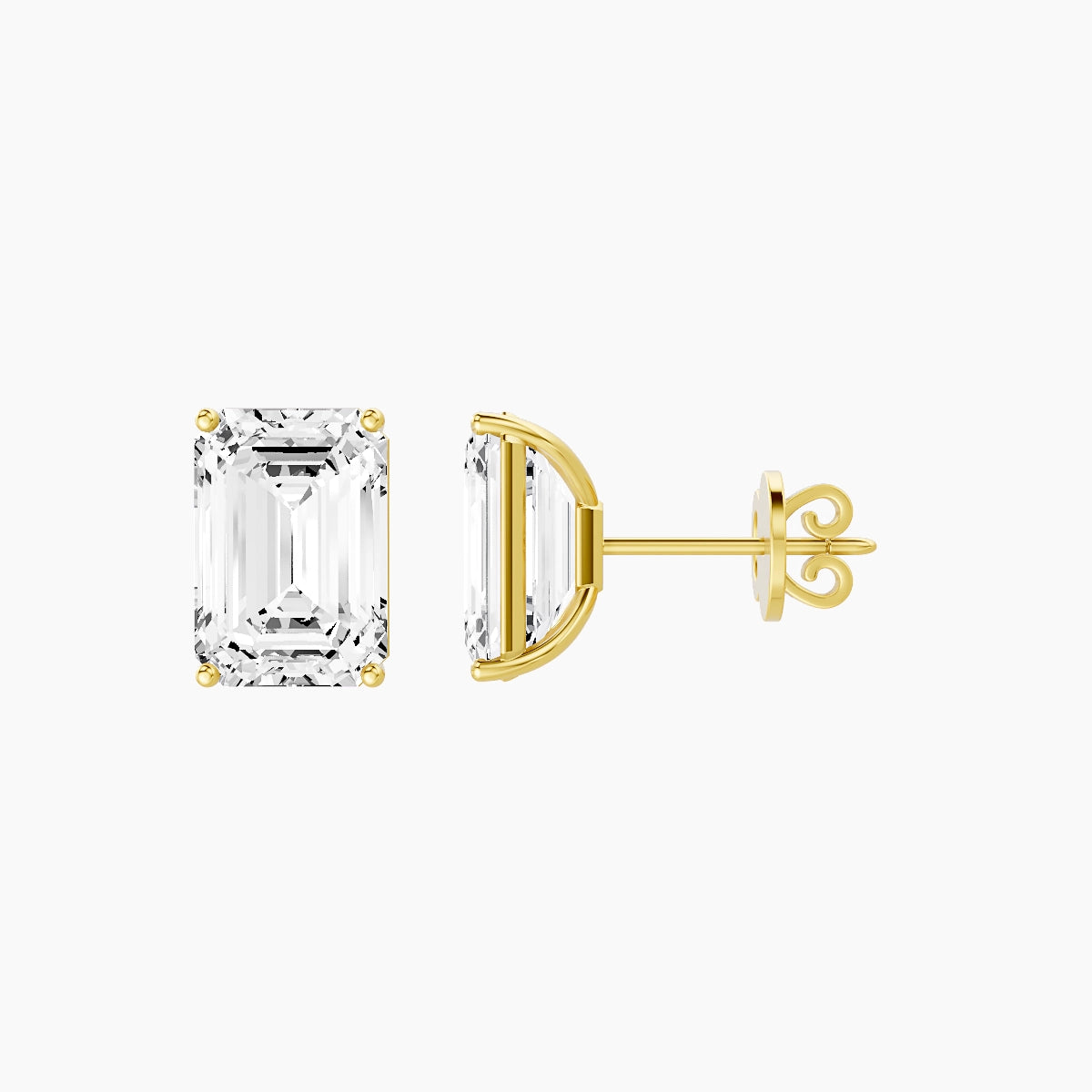 18k Yellow Gold 5ct Emerald White Lab Diamond Stud Earrings
