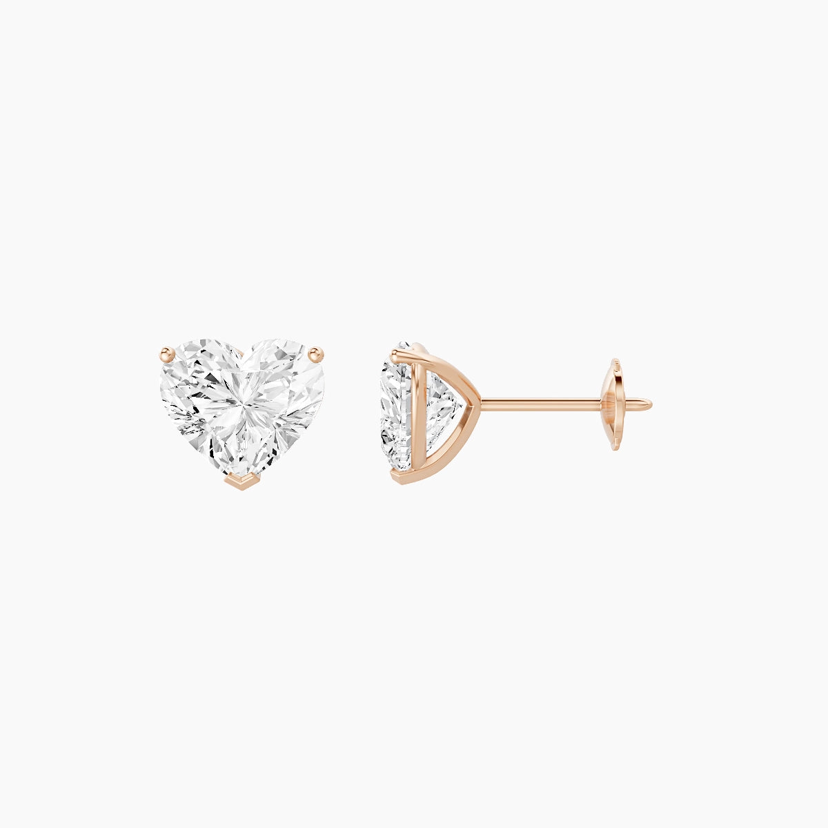 18k Rose Gold 2ct Heart White Lab Diamond Stud Earrings