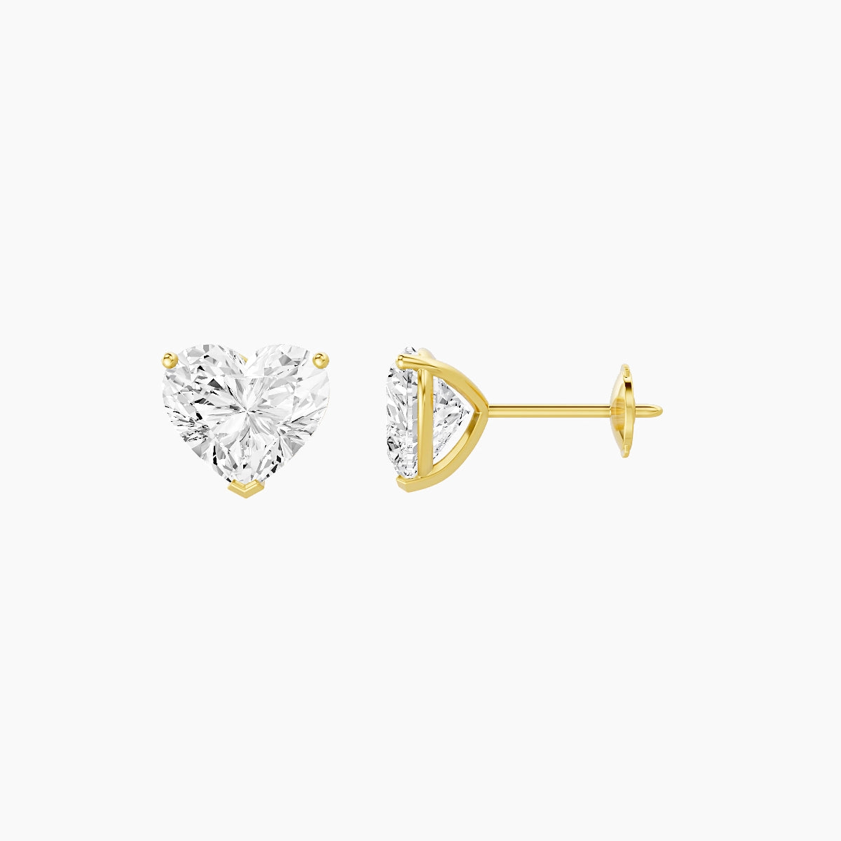 18k Yellow Gold 2ct Heart White Lab Diamond Stud Earrings