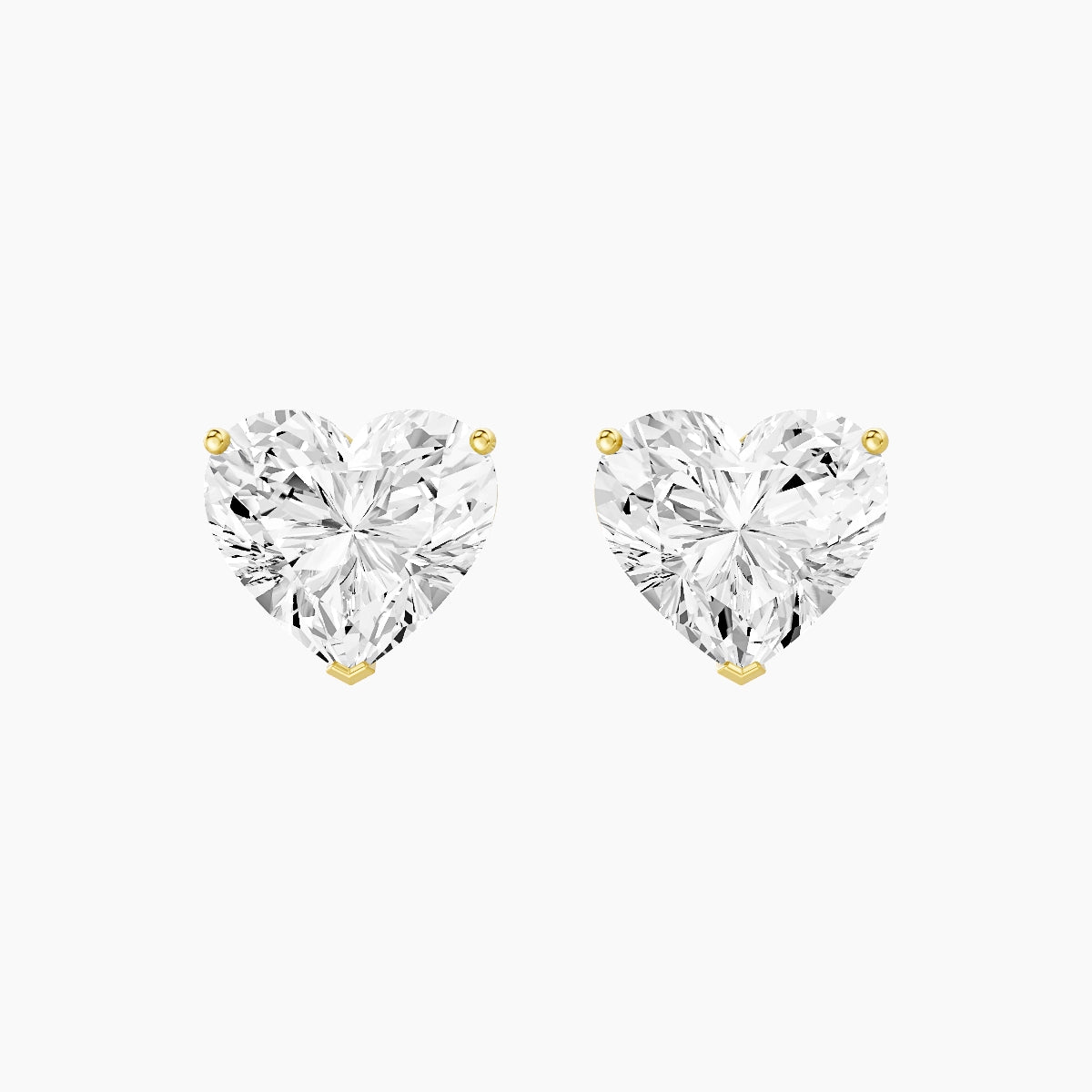 18k Yellow Gold 5ct Heart White Lab Diamond Stud Earrings