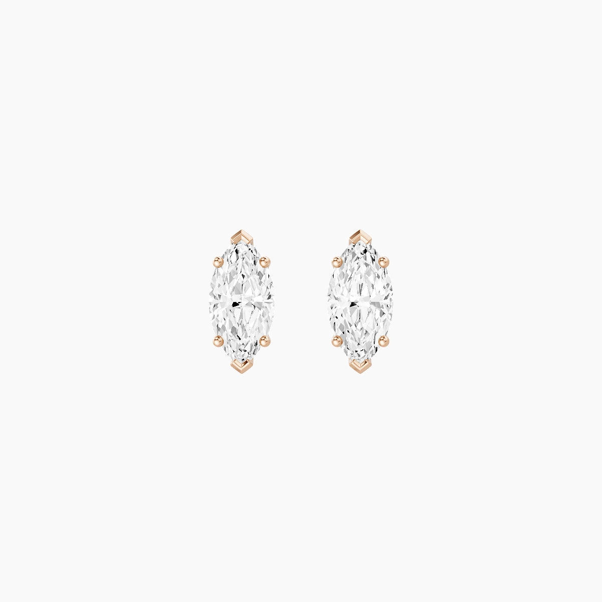 18k Rose Gold 1ct Marquise White Lab Diamond Stud Earrings