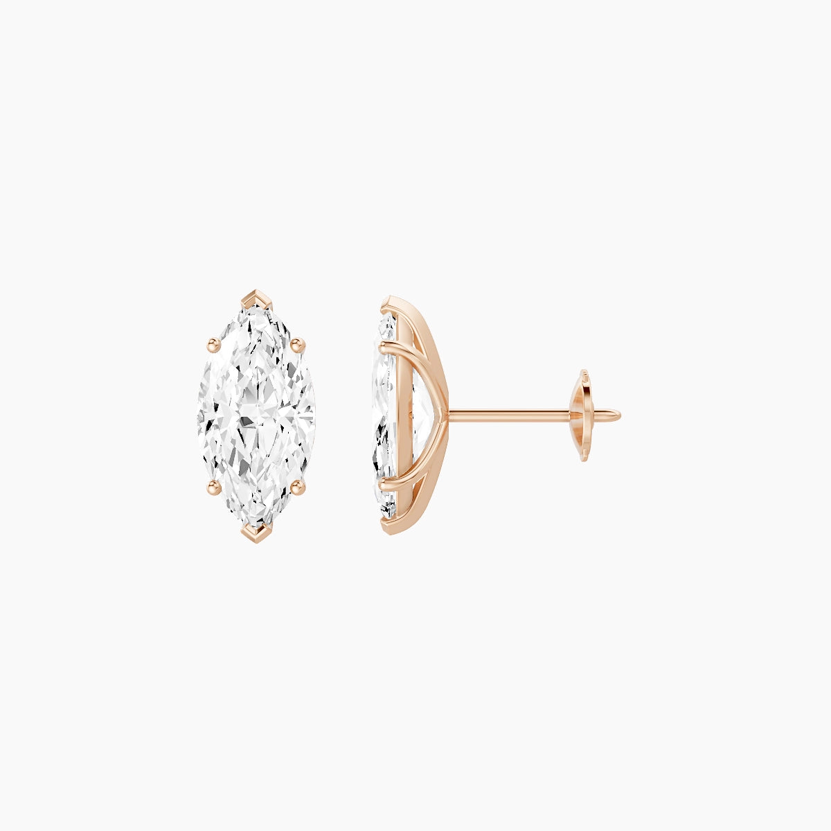 18k Rose Gold 2ct Marquise White Lab Diamond Stud Earrings