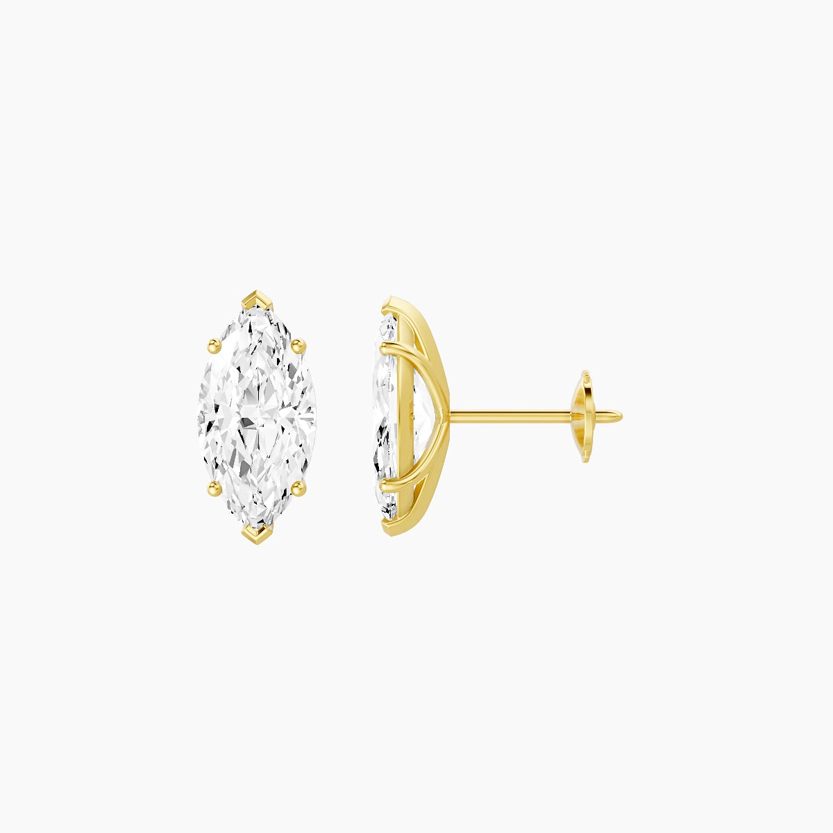 18k Yellow Gold 2ct Marquise White Lab Diamond Stud Earrings