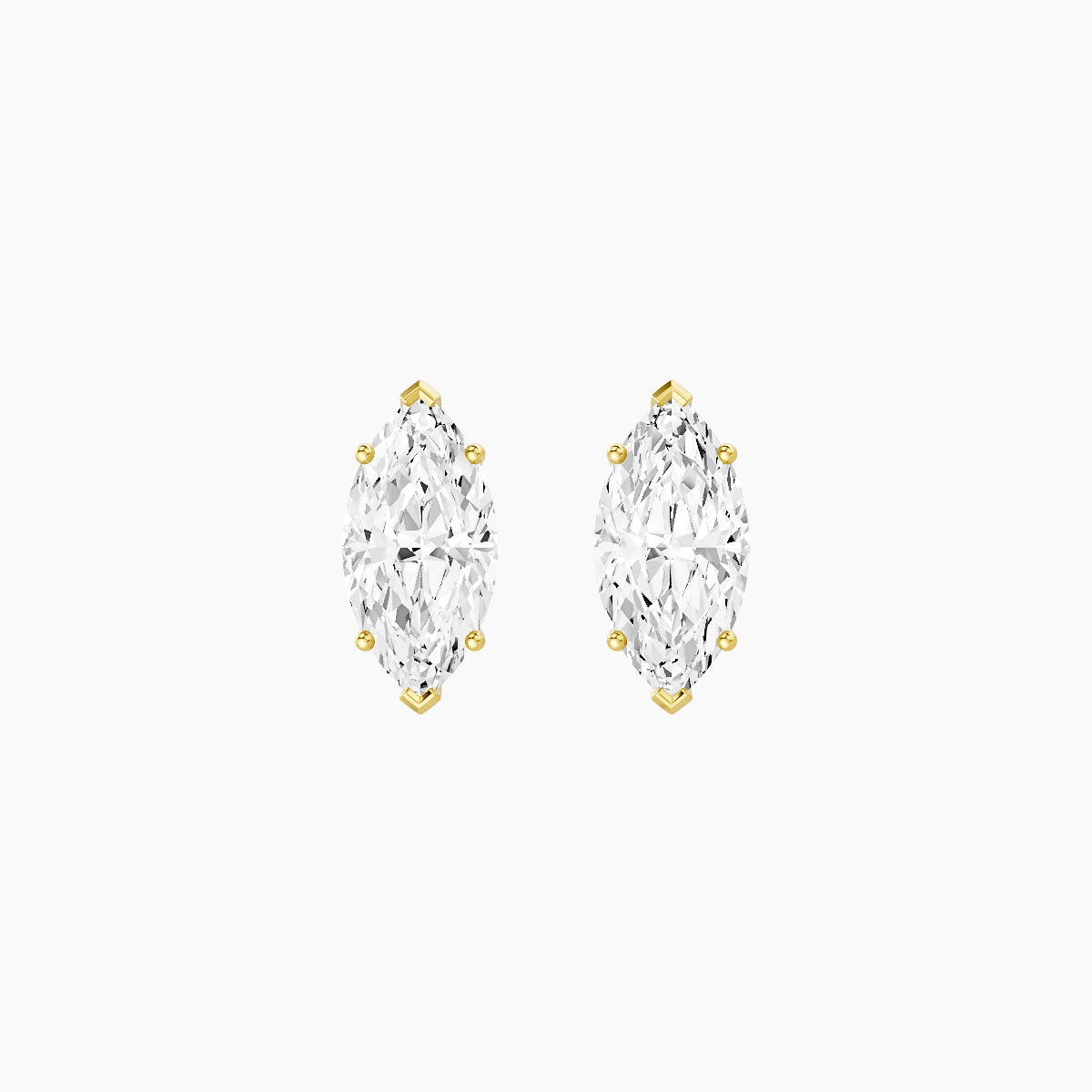 18k Yellow Gold 2ct Marquise White Lab Diamond Stud Earrings