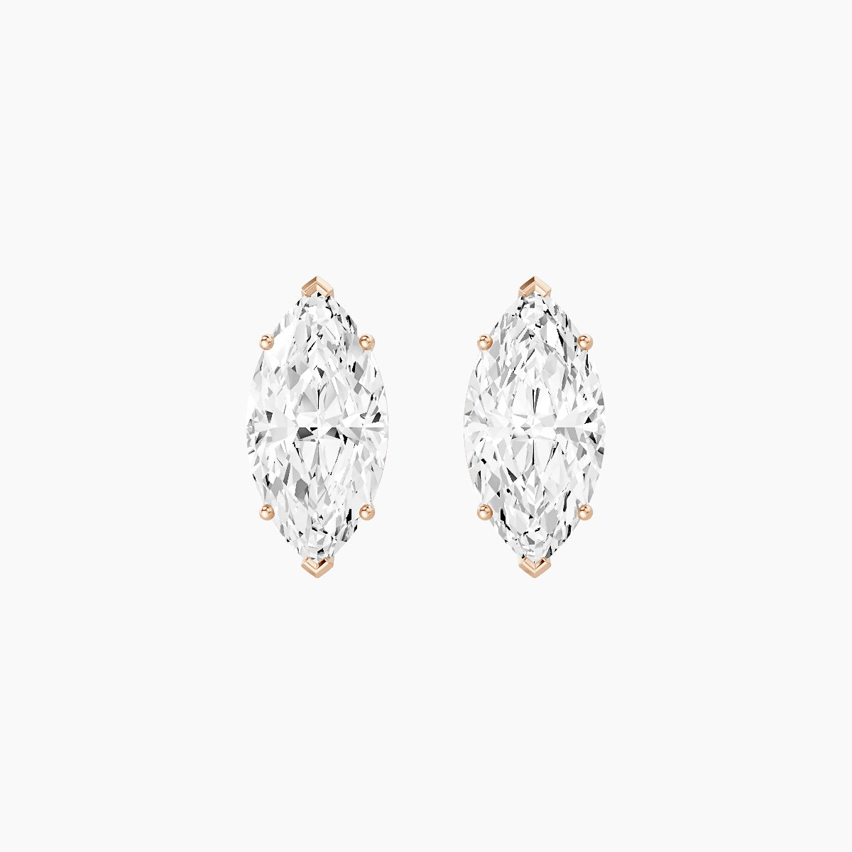 18k Rose Gold 3ct Marquise White Lab Diamond Stud Earrings
