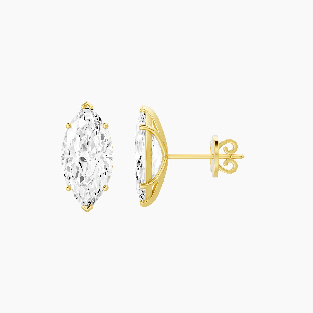 18k Yellow Gold 3ct Marquise White Lab Diamond Stud Earrings