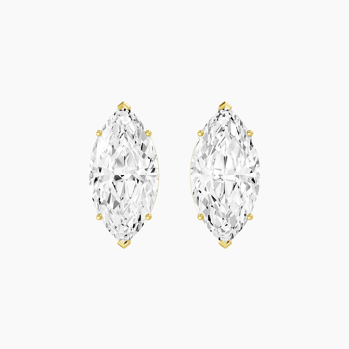 18k Yellow Gold 5ct Marquise White Lab Diamond Stud Earrings