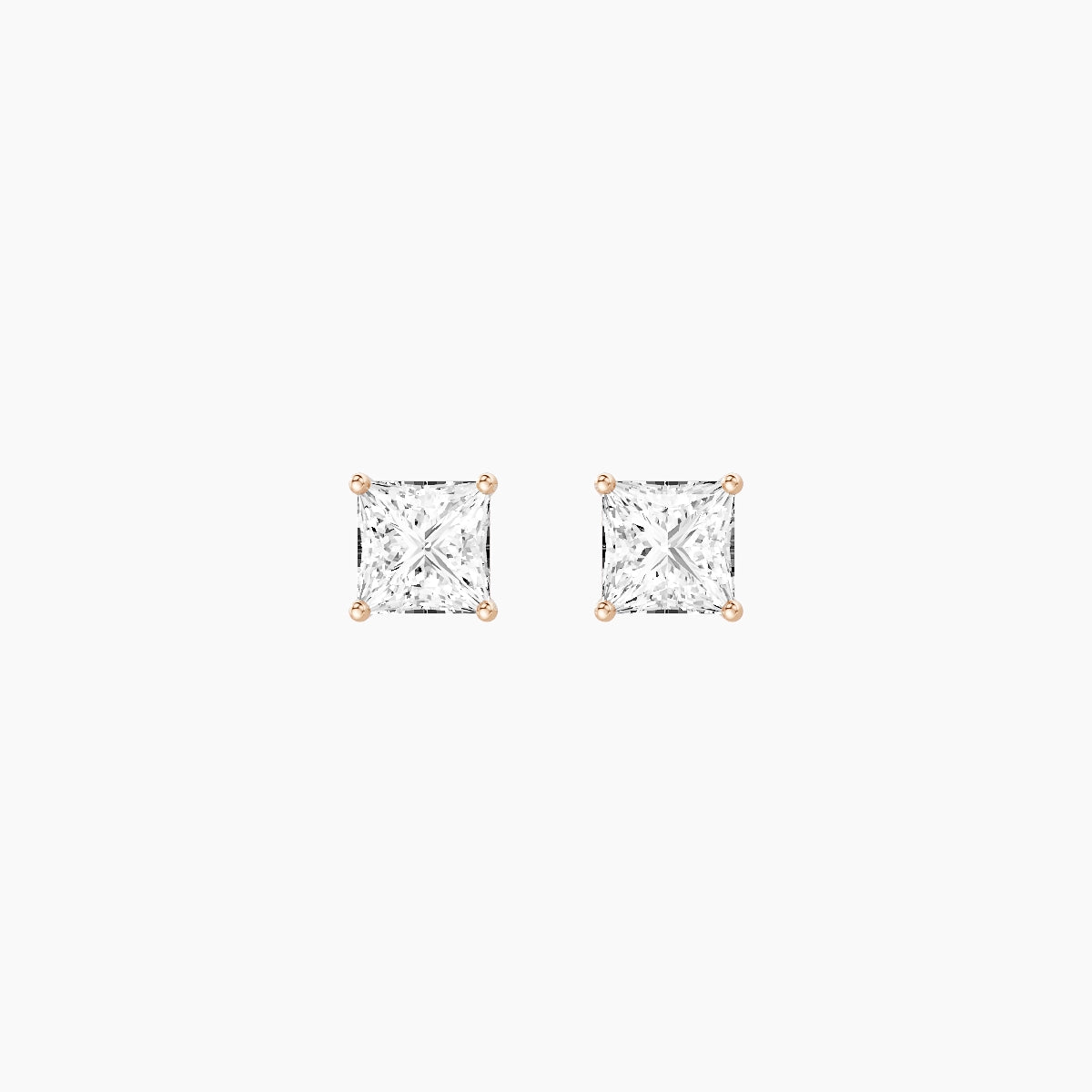 18k Rose Gold 1ct Princess White Lab Diamond Stud Earrings