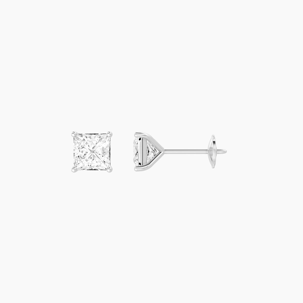 18k White Gold 1ct Princess White Lab Diamond Stud Earrings