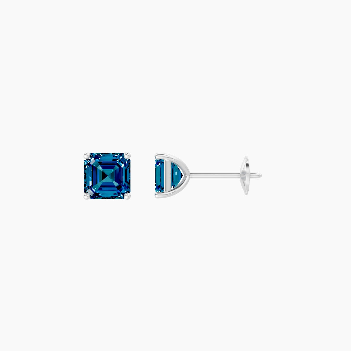 18k White Gold 1ct Asscher Blue Lab Diamond Stud Earrings