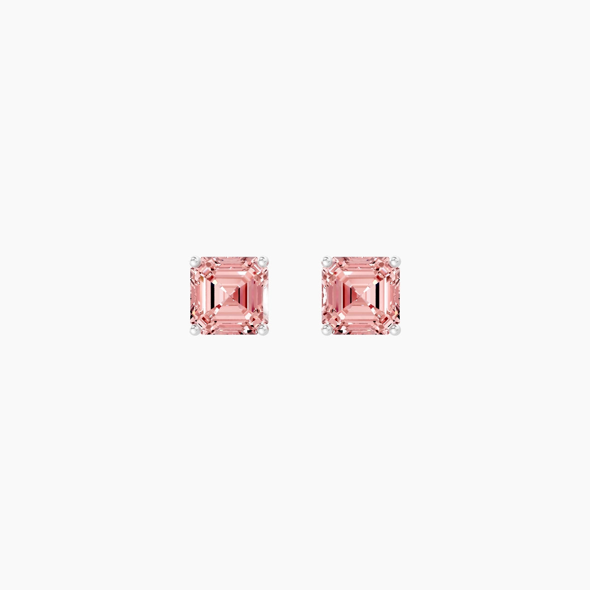 18k White Gold 1ct Asscher Pink Lab Diamond Stud Earrings