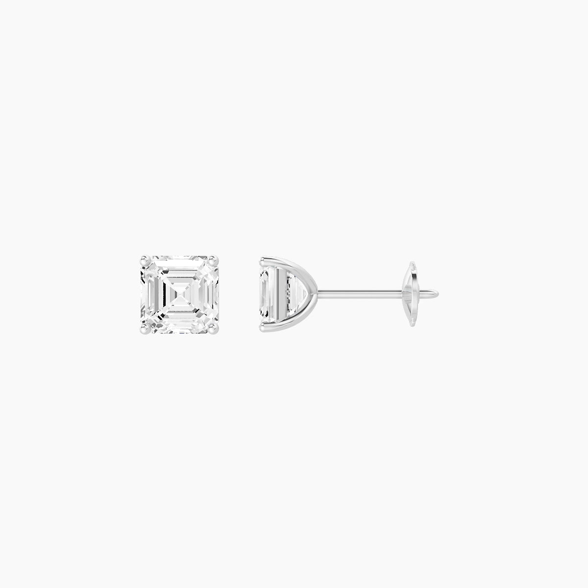 18k White Gold 1ct Asscher White Lab Diamond Stud Earrings