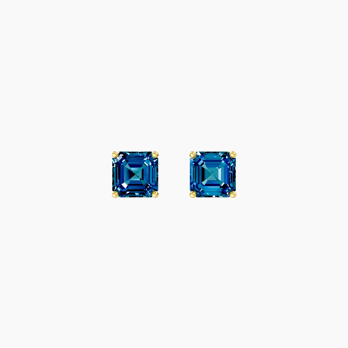 18k Yellow Gold 1ct Asscher Blue Lab Diamond Stud Earrings