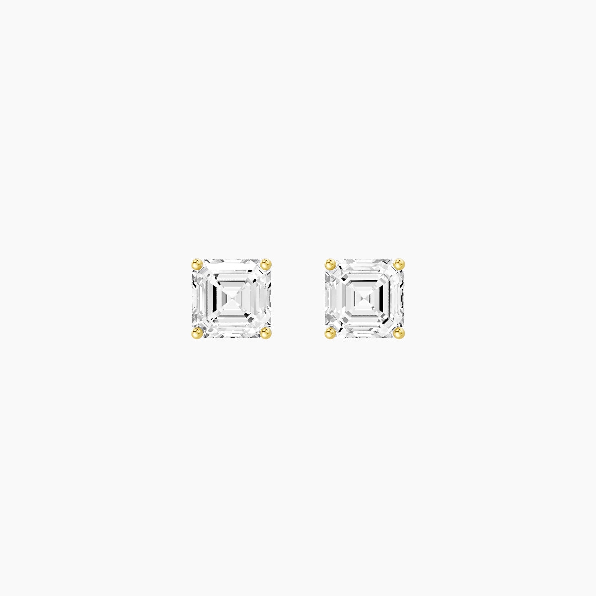 18k Yellow Gold 1ct Asscher White Lab Diamond Stud Earrings