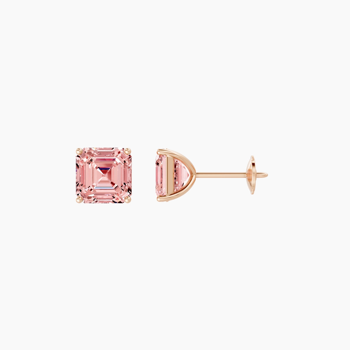18k Rose Gold 2ct Asscher Pink Lab Diamond Stud Earrings