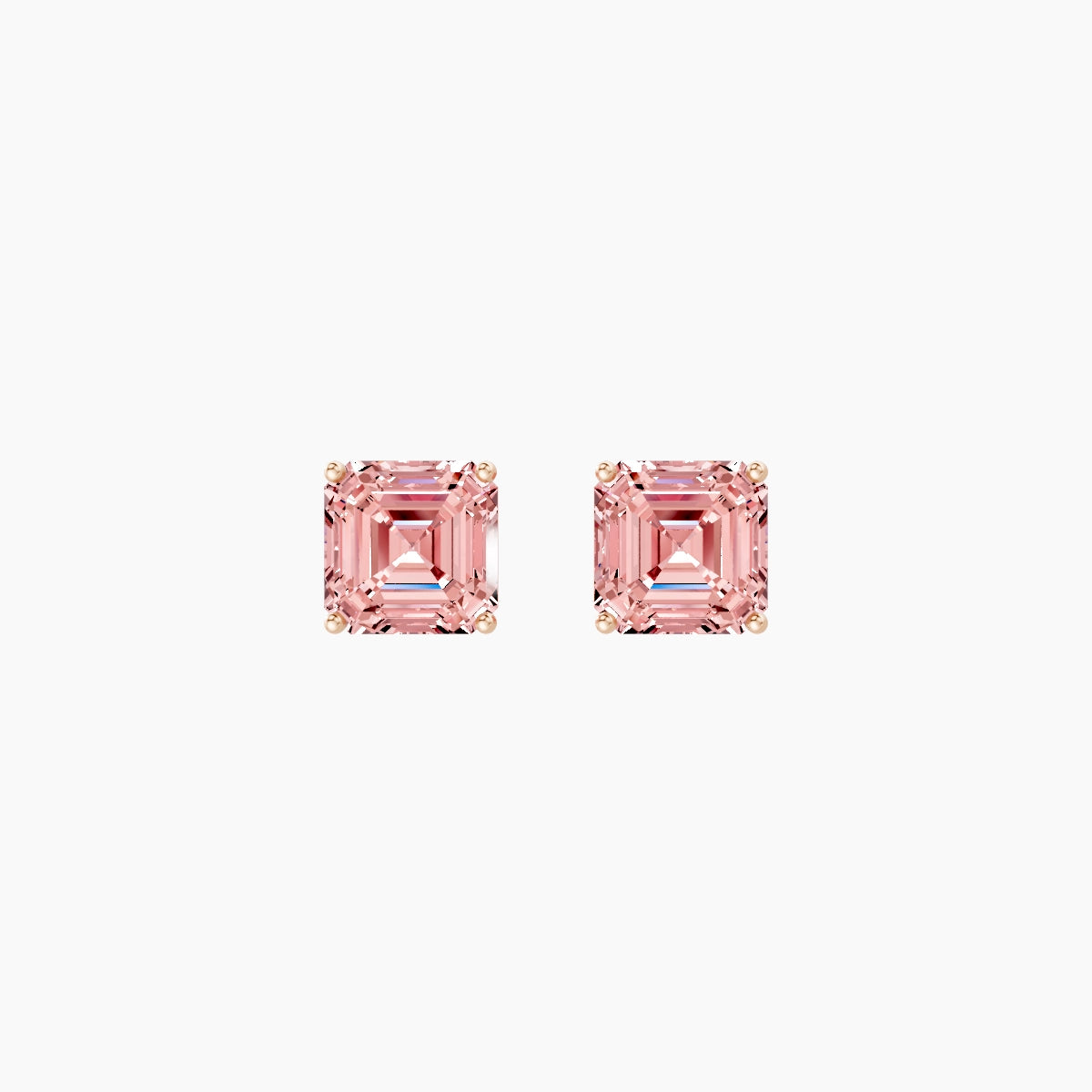 18k Rose Gold 2ct Asscher Pink Lab Diamond Stud Earrings