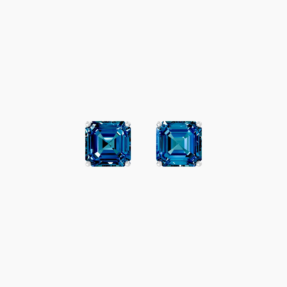 18k White Gold 2ct Asscher Blue Lab Diamond Stud Earrings