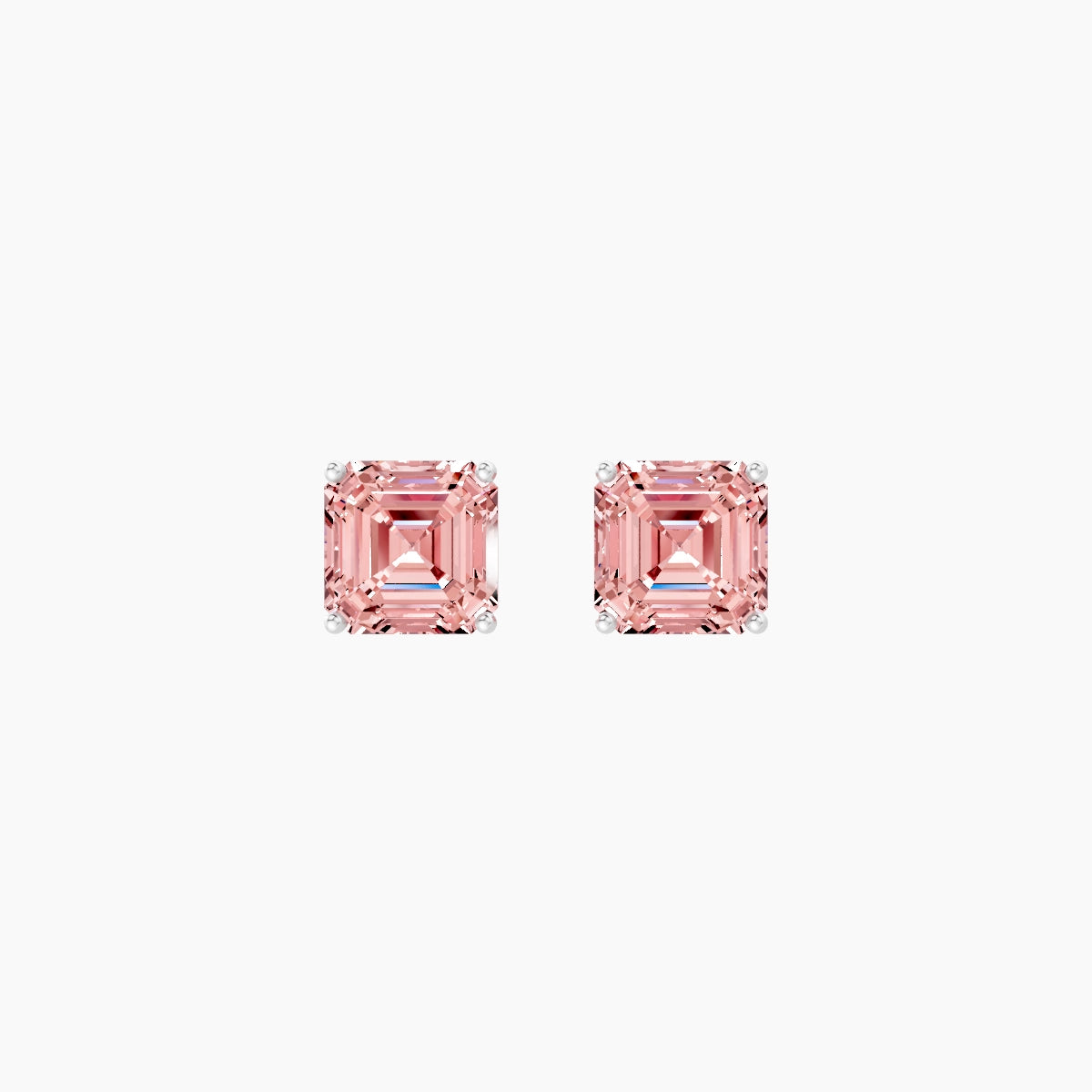 18k White Gold 2ct Asscher Pink Lab Diamond Stud Earrings