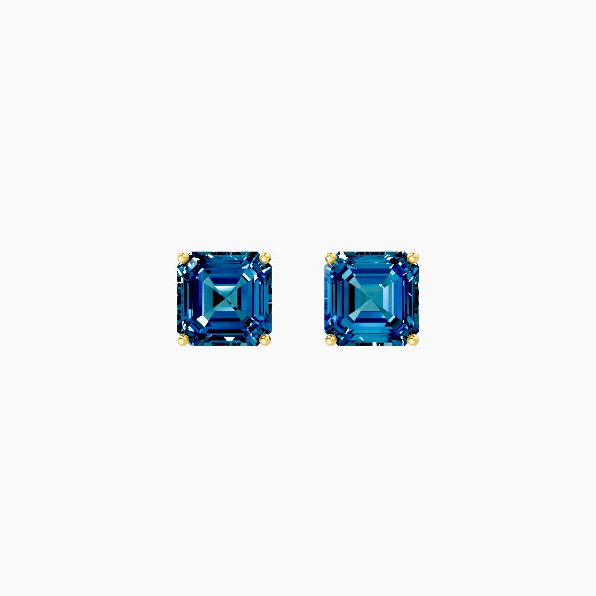 18k Yellow Gold 2ct Asscher Blue Lab Diamond Stud Earrings