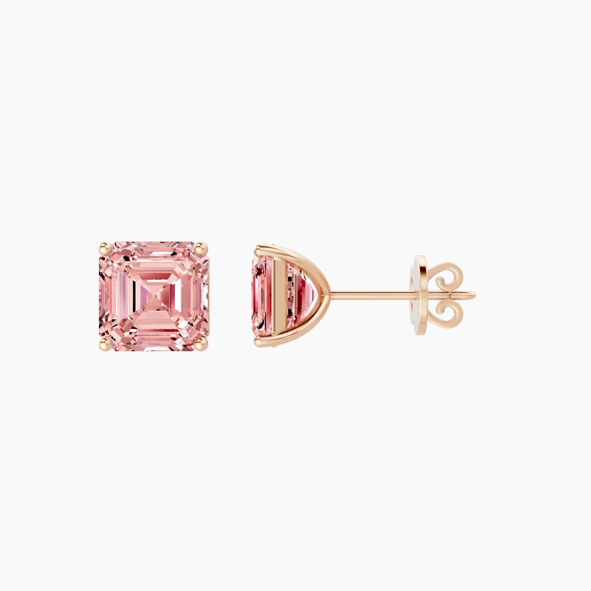 18k Rose Gold 3ct Asscher Pink Lab Diamond Stud Earrings