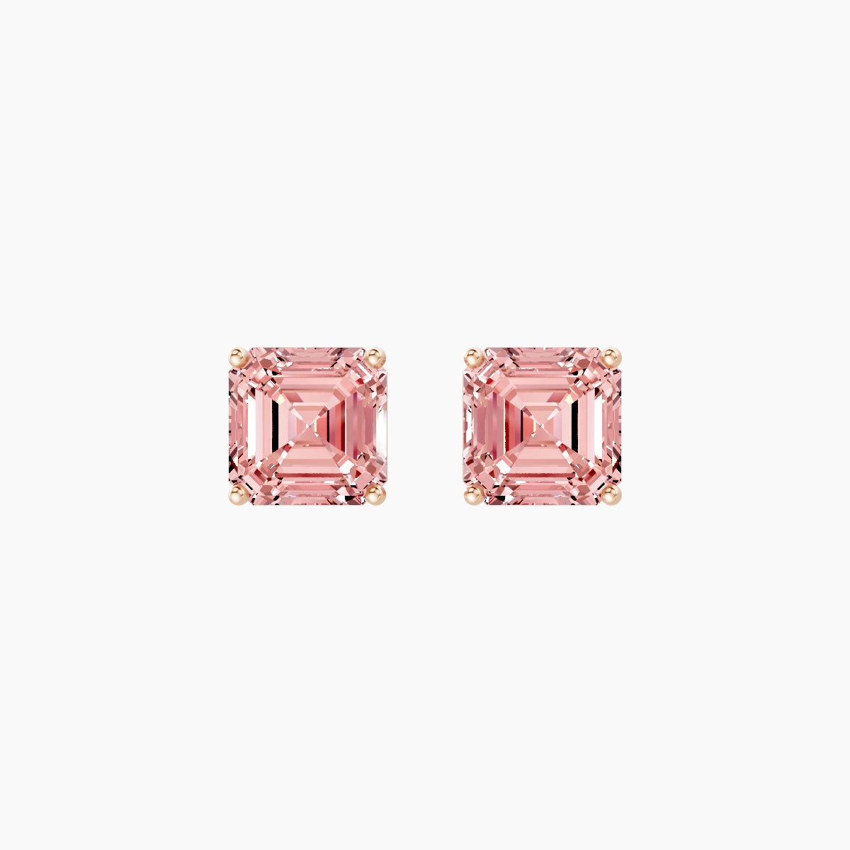 18k Rose Gold 3ct Asscher Pink Lab Diamond Stud Earrings