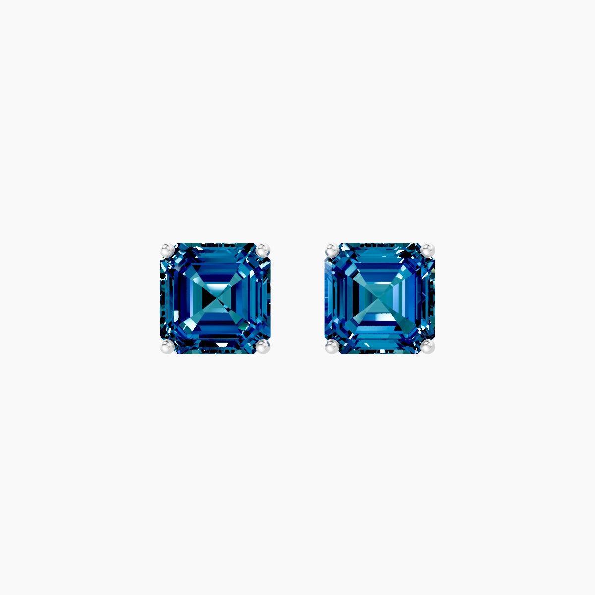 18k White Gold 3ct Asscher Blue Lab Diamond Stud Earrings