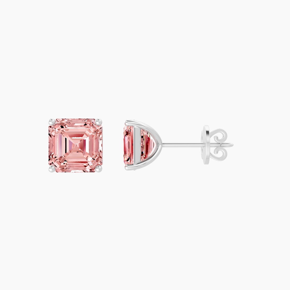 18k White Gold 3ct Asscher Pink Lab Diamond Stud Earrings