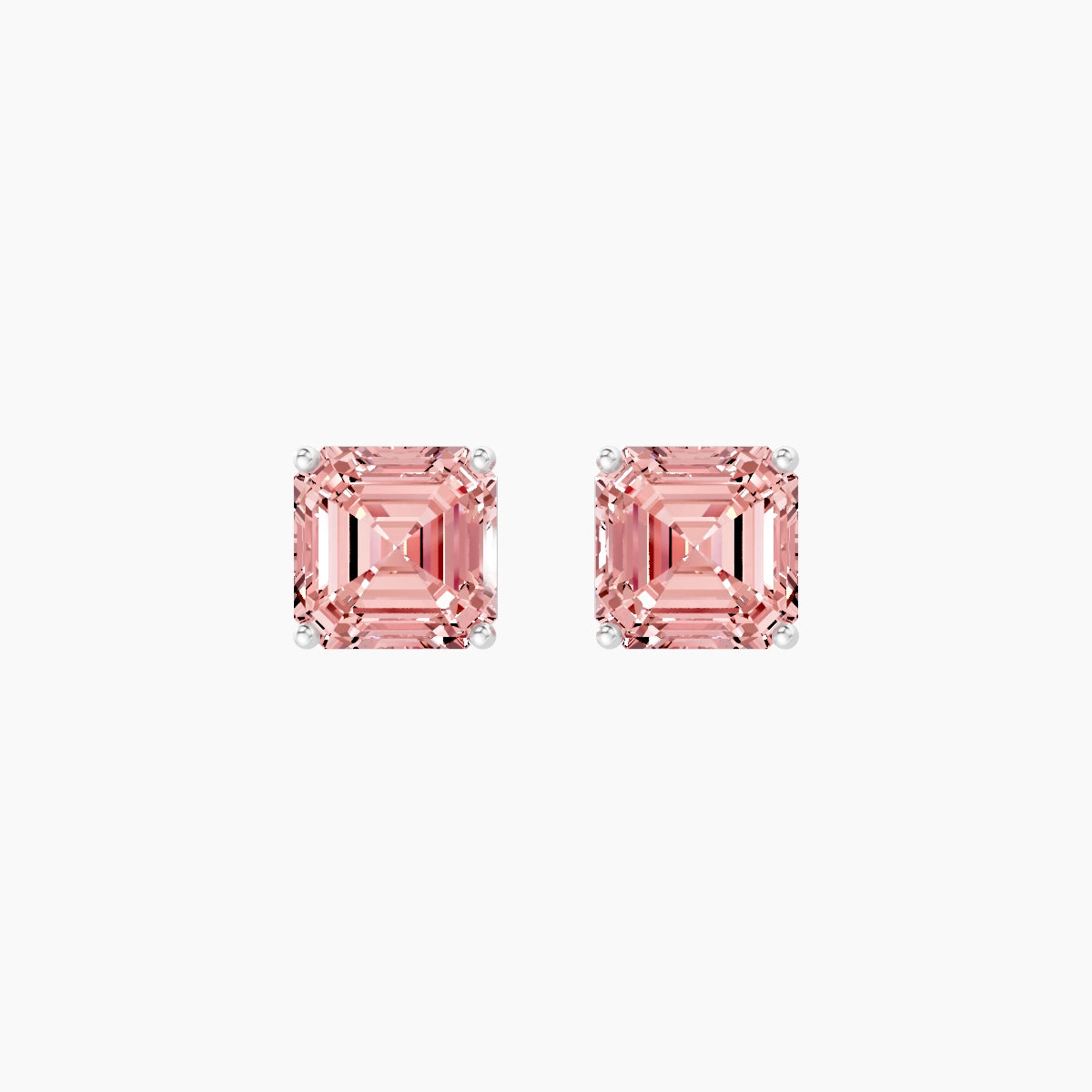 18k White Gold 3ct Asscher Pink Lab Diamond Stud Earrings