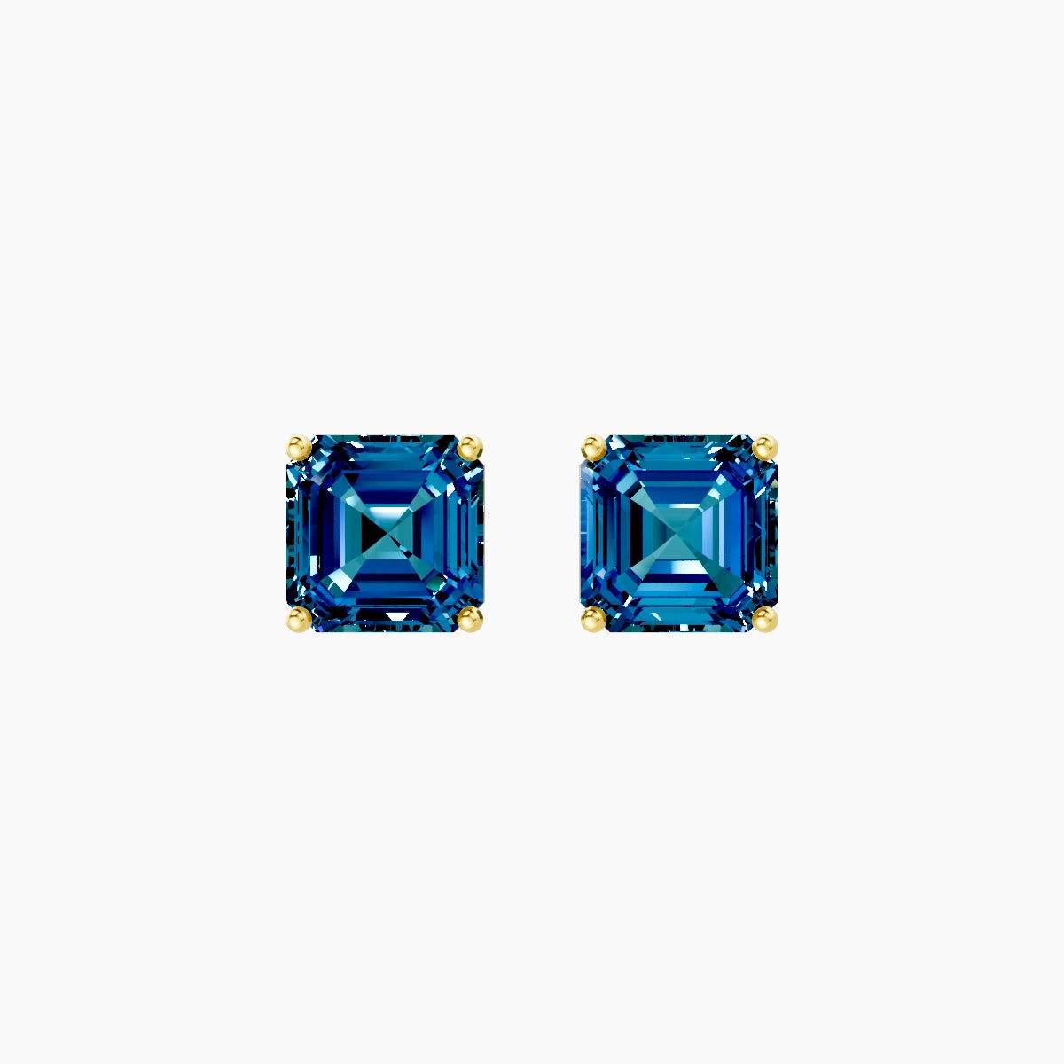 18k Yellow Gold 3ct Asscher Blue Lab Diamond Stud Earrings