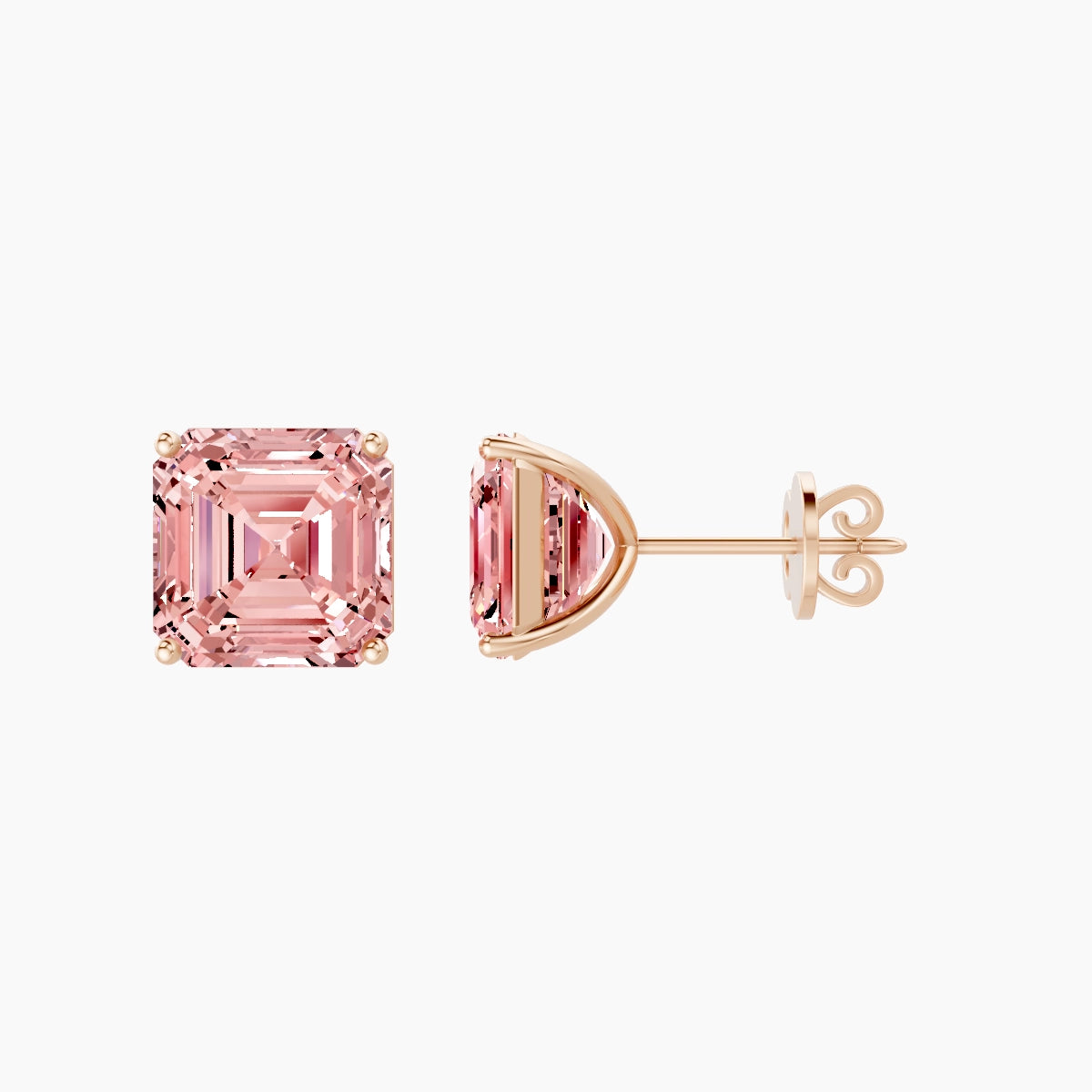 18k Rose Gold 5ct Asscher Pink Lab Diamond Stud Earrings