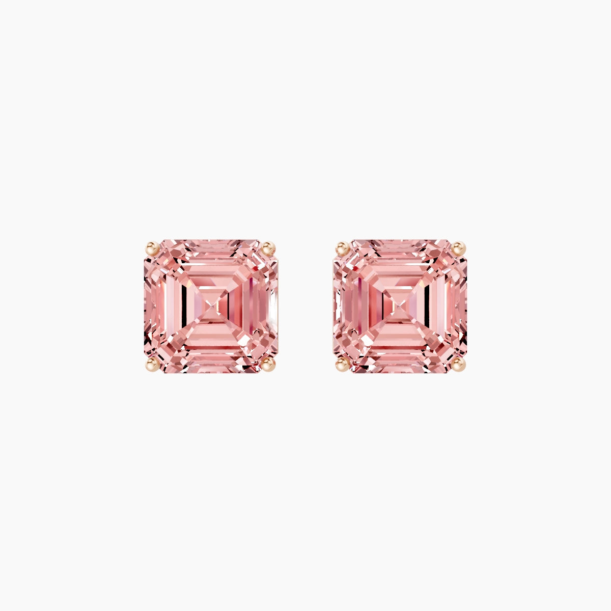18k Rose Gold 5ct Asscher Pink Lab Diamond Stud Earrings