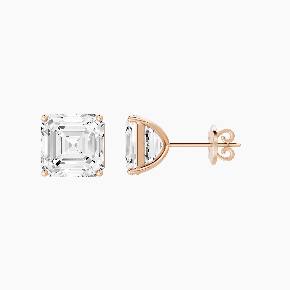 18k Rose Gold 5ct Asscher White Lab Diamond Stud Earrings