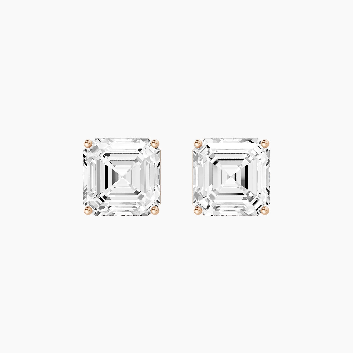 18k Rose Gold 5ct Asscher White Lab Diamond Stud Earrings