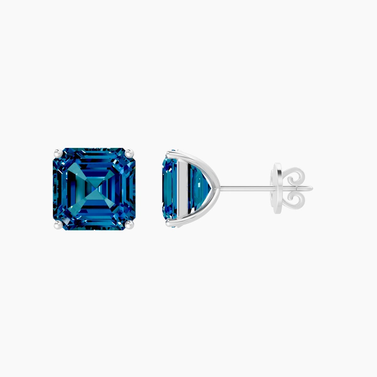 18k White Gold 5ct Asscher Blue Lab Diamond Stud Earrings