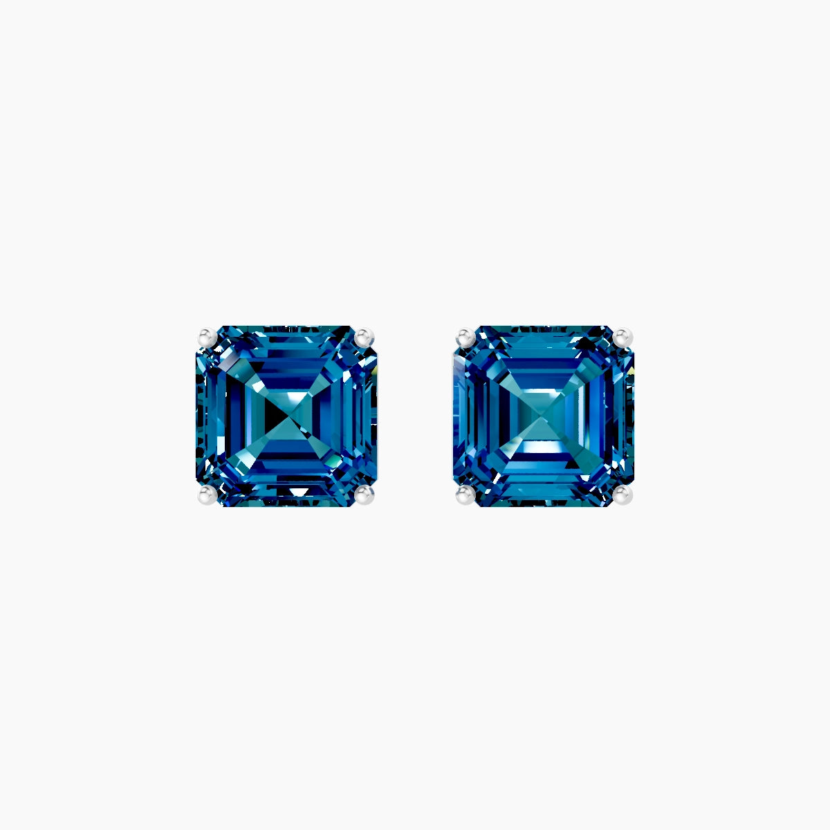 18k White Gold 5ct Asscher Blue Lab Diamond Stud Earrings
