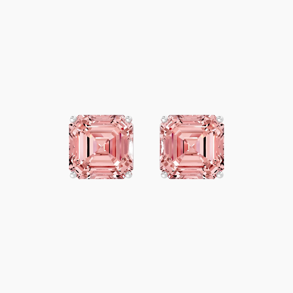 18k White Gold 5ct Asscher Pink Lab Diamond Stud Earrings