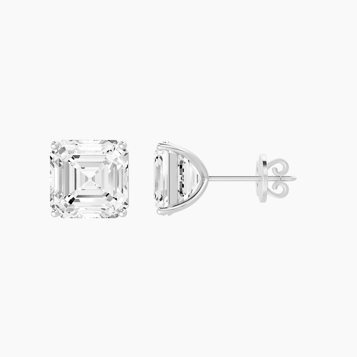 18k White Gold 5ct Asscher White Lab Diamond Stud Earrings