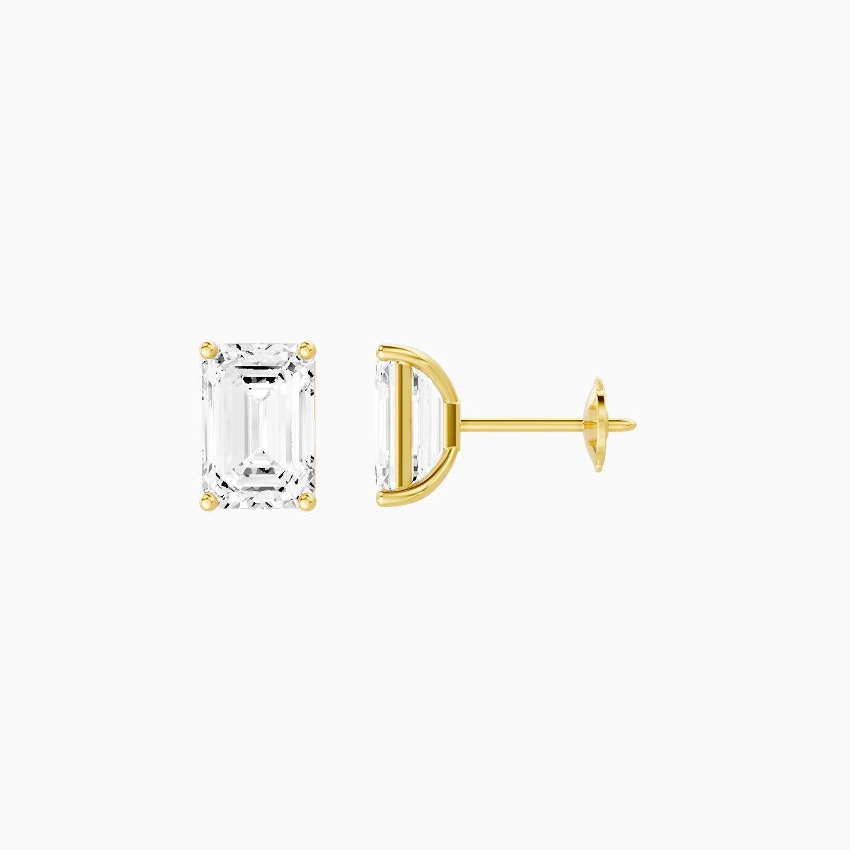 18k Yellow Gold 2ct Emerald White Lab Diamond Stud Earrings